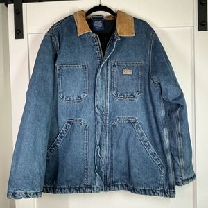 Dickies Denim Chore Jacket Quilted Lining Corduroy Collar Vintage USA Size L